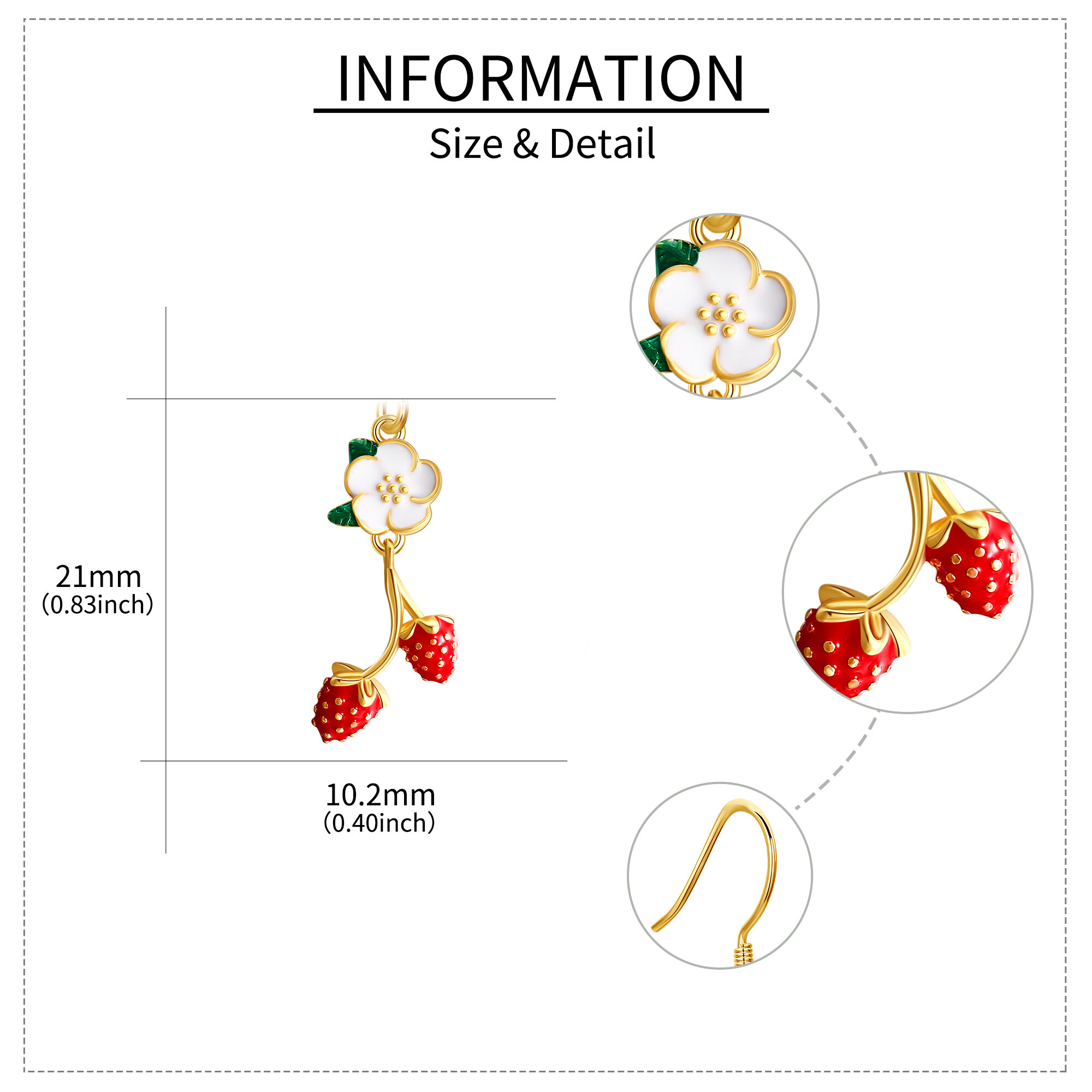 S925 Sterling Silver Plated 18K Golden Strawberry Earrings, Gift